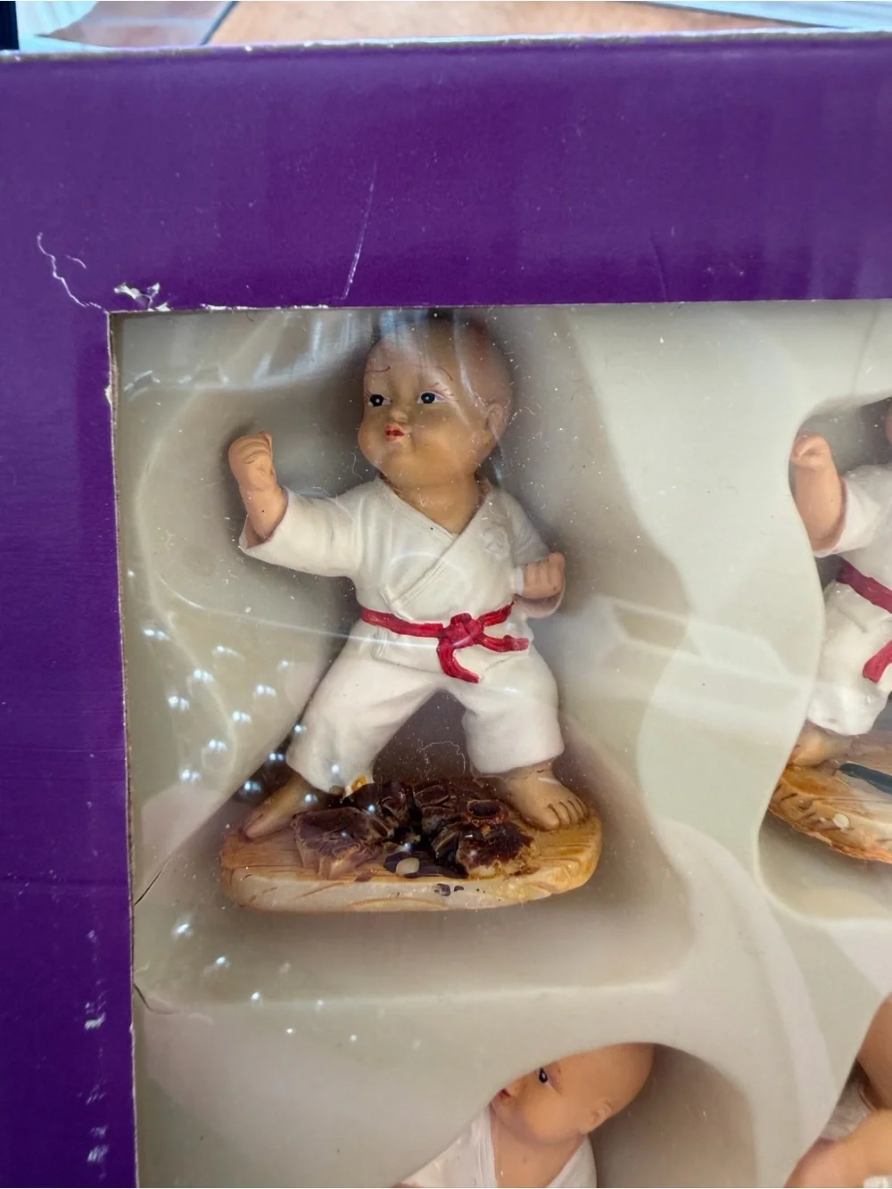 Vintage Miniature Karate Kids Figurine Set - White & Red